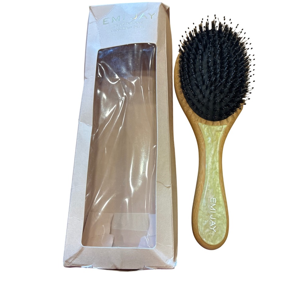 Emi Jay Flat Brush Boar Bristle Lemon Sugar Bamboo Handle NIB Pinceau Plat